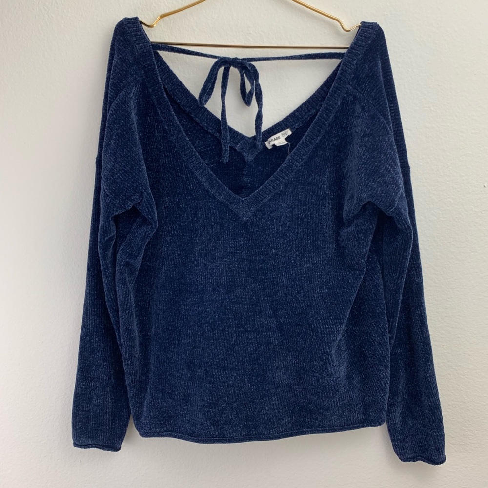 Garage O So Soft Blue Sweater Low cut w/ tie